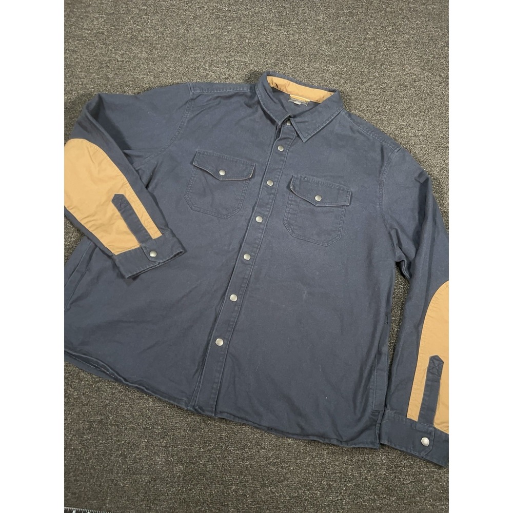 LL Bean Signature Snap Front Flannel Shirt Shacket Men's XXL Blue Slim Outdoors